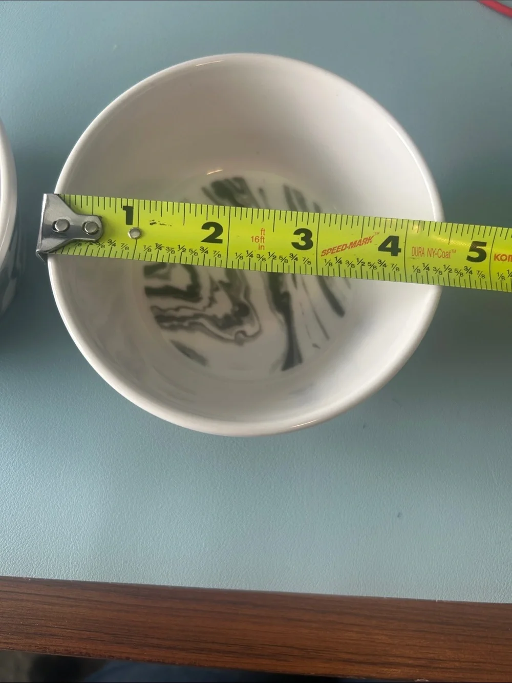 2 Bow Wow Meow Small Pet Bowls Ceramic Dog or Cat Dishes 4.5” Marble White Gray